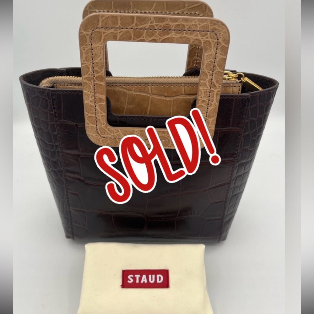 🌟SALE🌟 STAUD Brown leather CROC Mini Shirley with matching pouch. EUC.